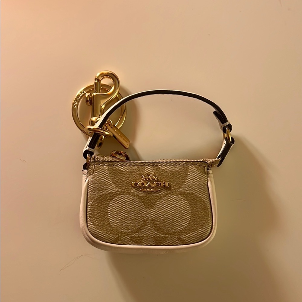Coach Mini Keychain Bag - Beige and White
